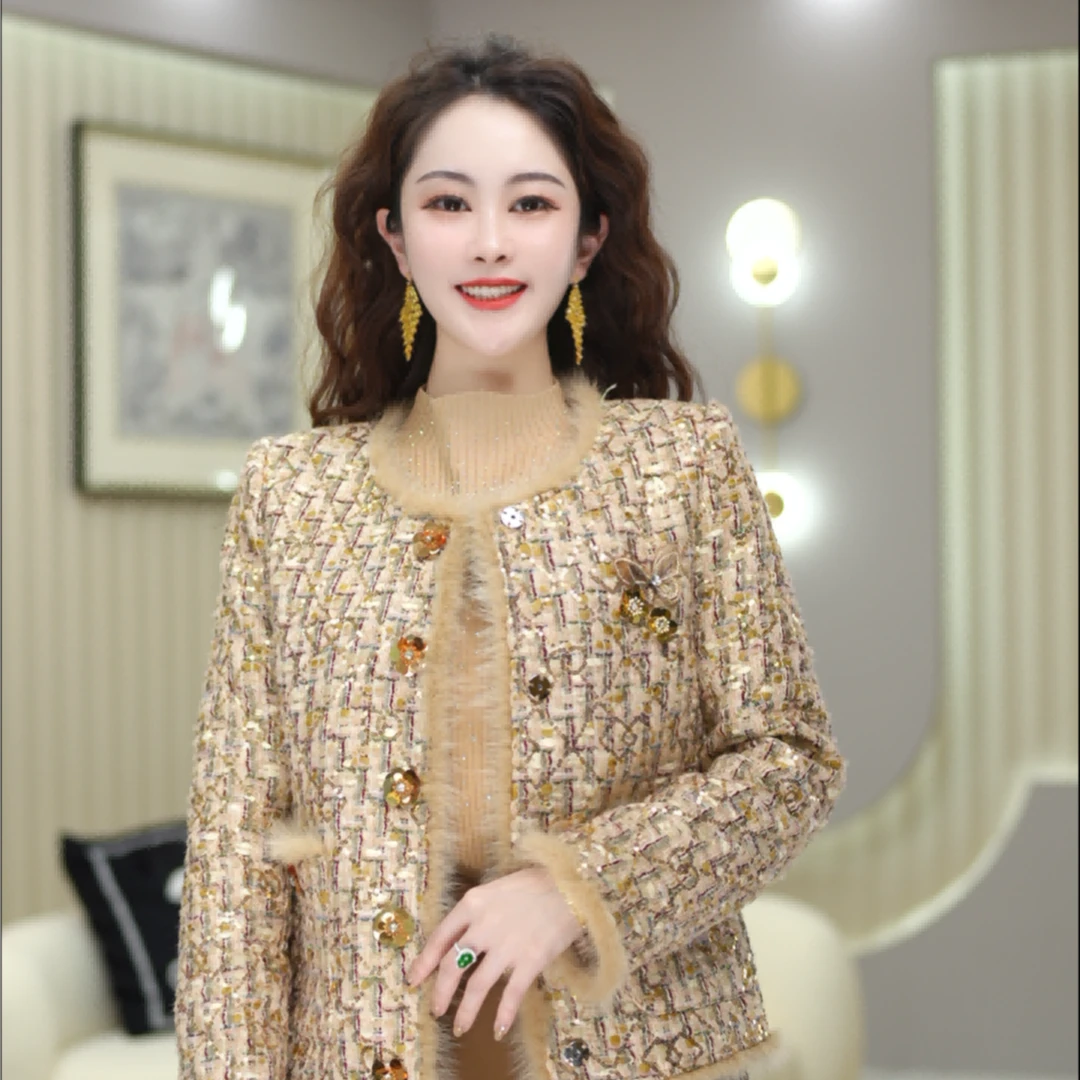 【埃及壁画】米娅春季新款气质百搭长袖上衣韩版女外套粗花呢DY3542