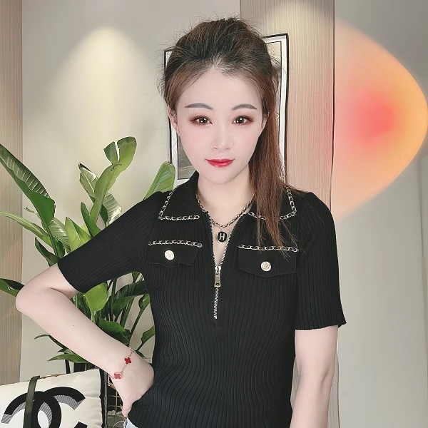 气质拉链翻领针织显瘦修身炸街上衣t恤polo针织衫时尚夏季
