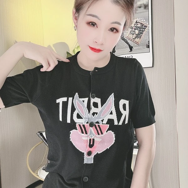 韩版兔子圆领宽松针织开衫女装上衣时尚休闲夏季