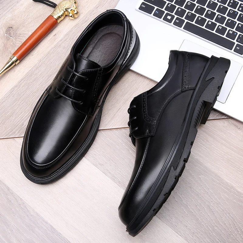 头层牛皮休闲男皮鞋商务皮鞋男士百搭夏季透气真皮软底英伦系带