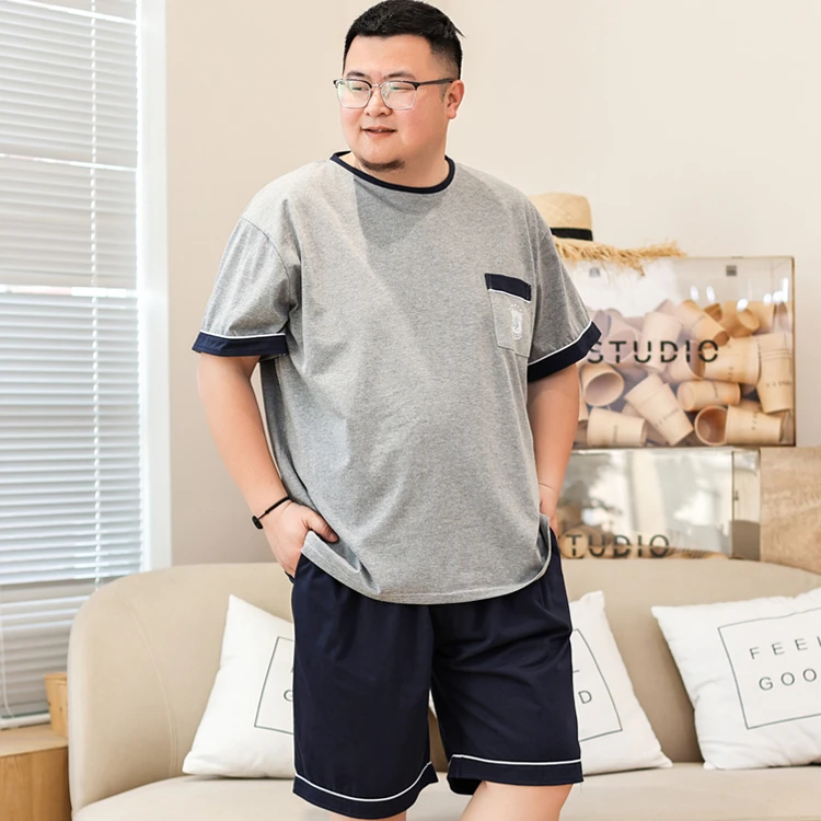 加肥加大纯棉睡衣男夏季短袖薄款宽松休闲青年特大码家居服300斤