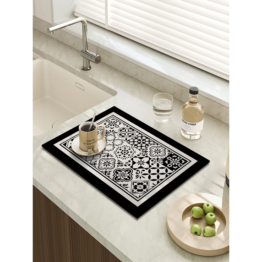 复古轻奢厨房台面沥水垫硅藻泥速干吸水洗手台水槽桌面防滑碗盆垫