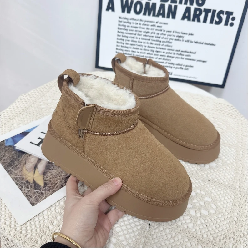 绒//时尚百搭拉链款休闲女士加绒保暖简约厚底雪地靴Y M89