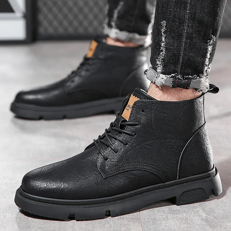 8326男靴加绒耐磨短靴休闲马丁靴高帮黑色秋季工装靴