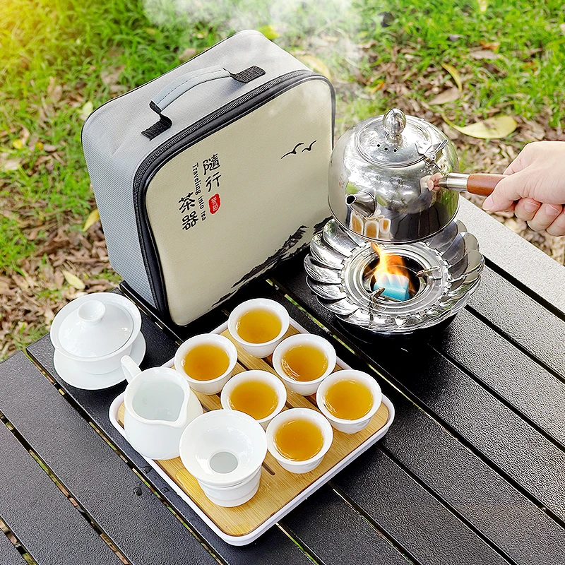 酒精炉煮茶器固液两用便携户外茶具固体可调防风罩野营烧水泡茶炉