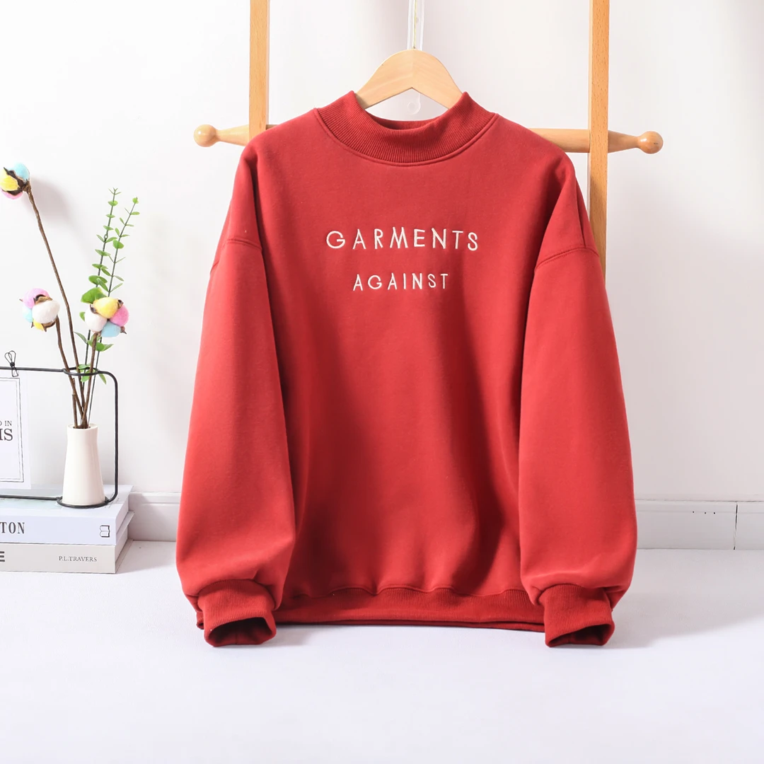 32160 软糯慵懒风！韩版字母刺绣时尚加绒休闲卫衣