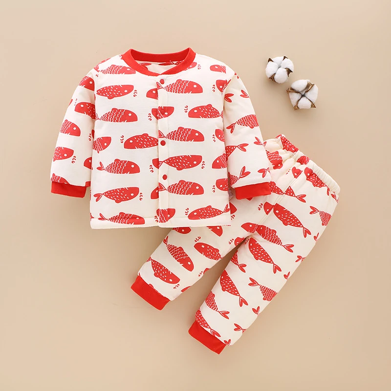 婴儿保暖衣套装冬季加厚男女宝宝衣服夹棉保暖内衣夹棉新生儿棉衣