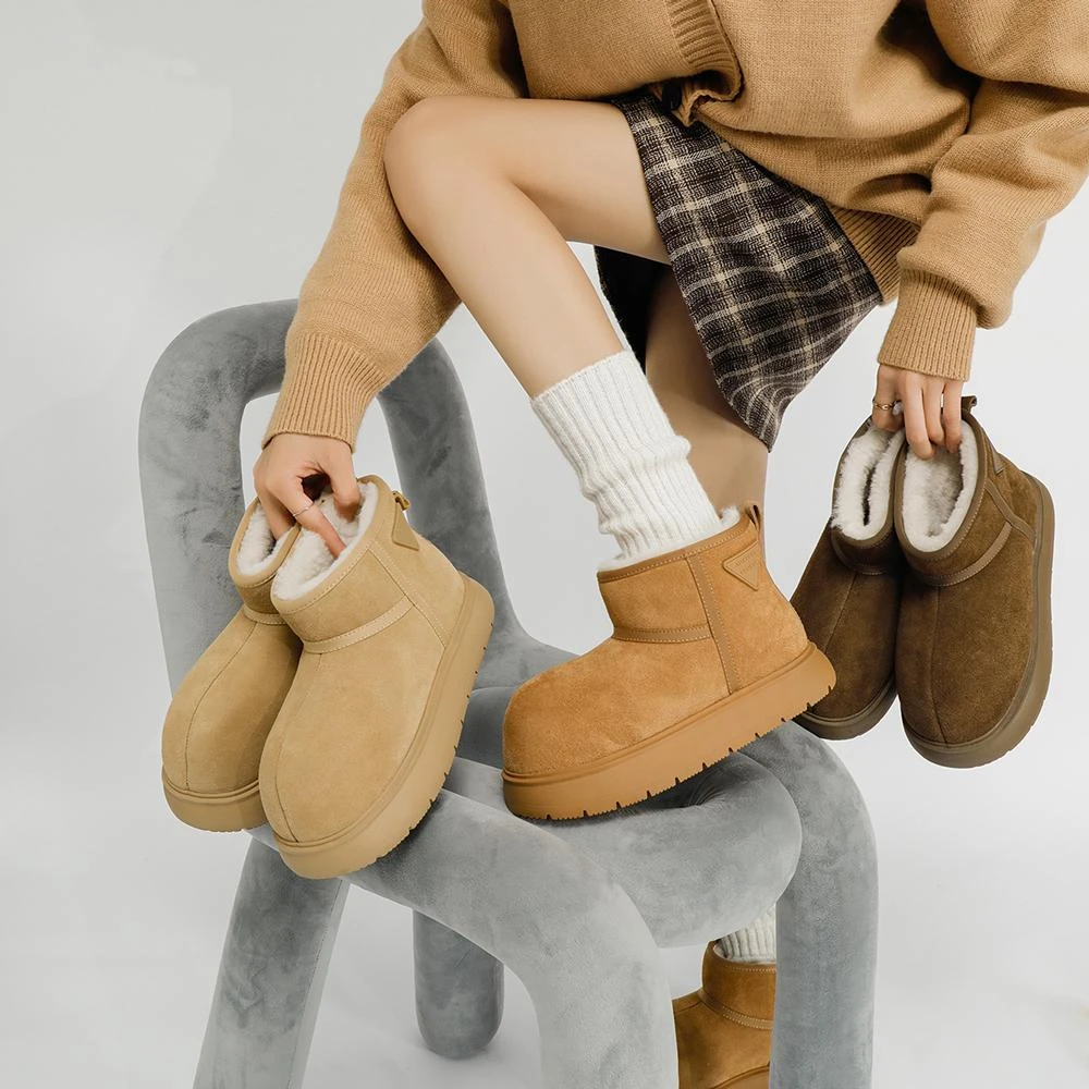 栗原熊卡皮巴拉2025新款加绒厚底雪地靴女夏季防滑保暖东北棉靴