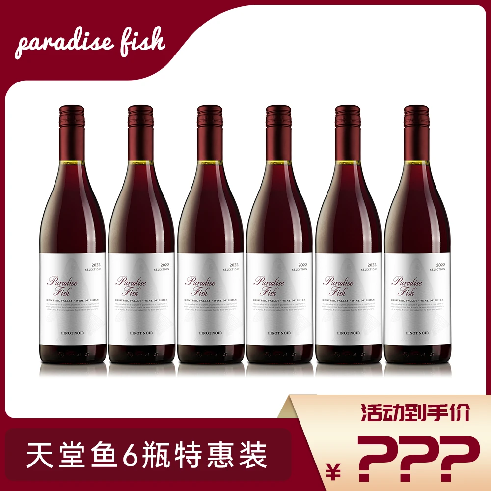 天堂鱼精选黑品诺干红葡萄酒750ml*6瓶装智利原瓶原装进口红酒