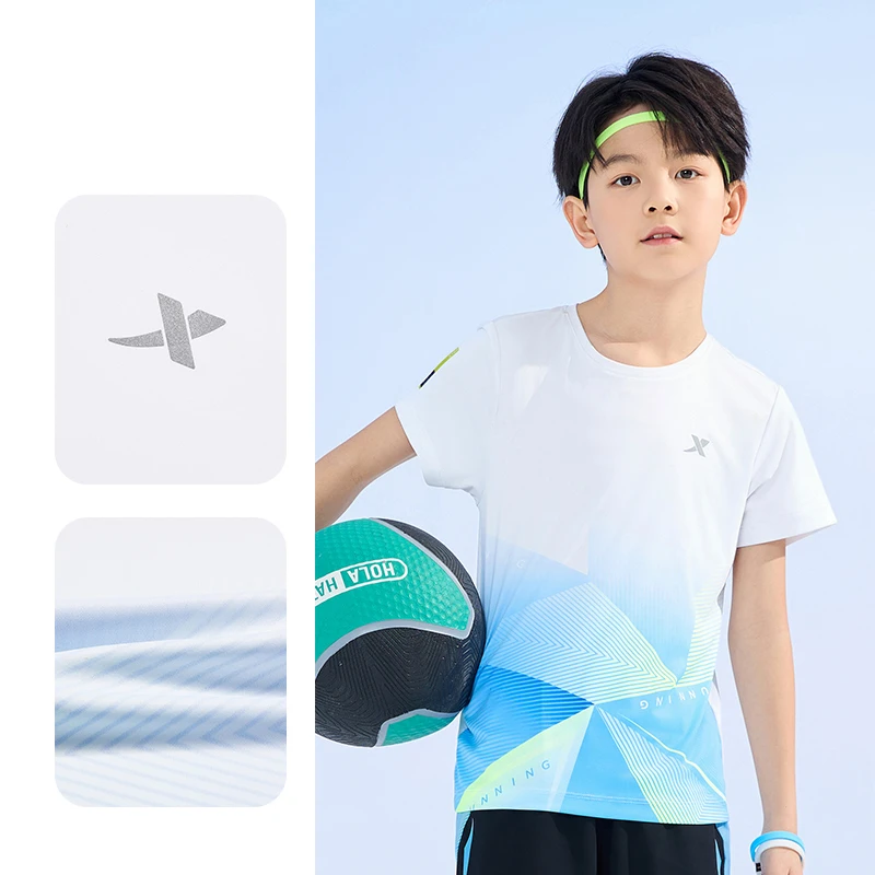 特步儿童秋冬运动T恤大童户外吸汗圆领短袖针织衫676225019143