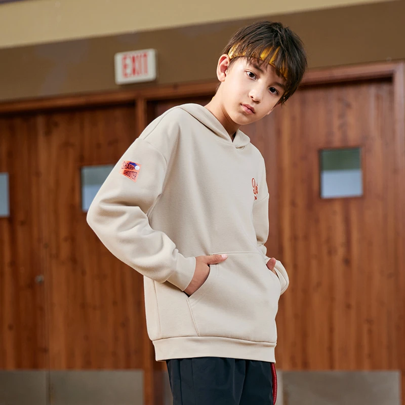 特步儿童春季新款长袖上衣中大童运动套头连帽卫衣677125089096