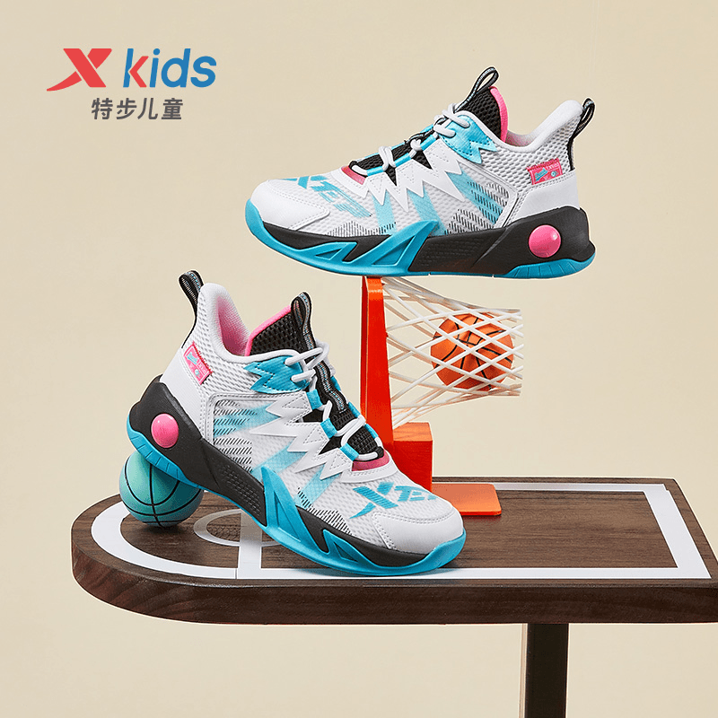 特步儿童夏季新款网面篮球鞋大童透气减震耐磨运动鞋678215129135