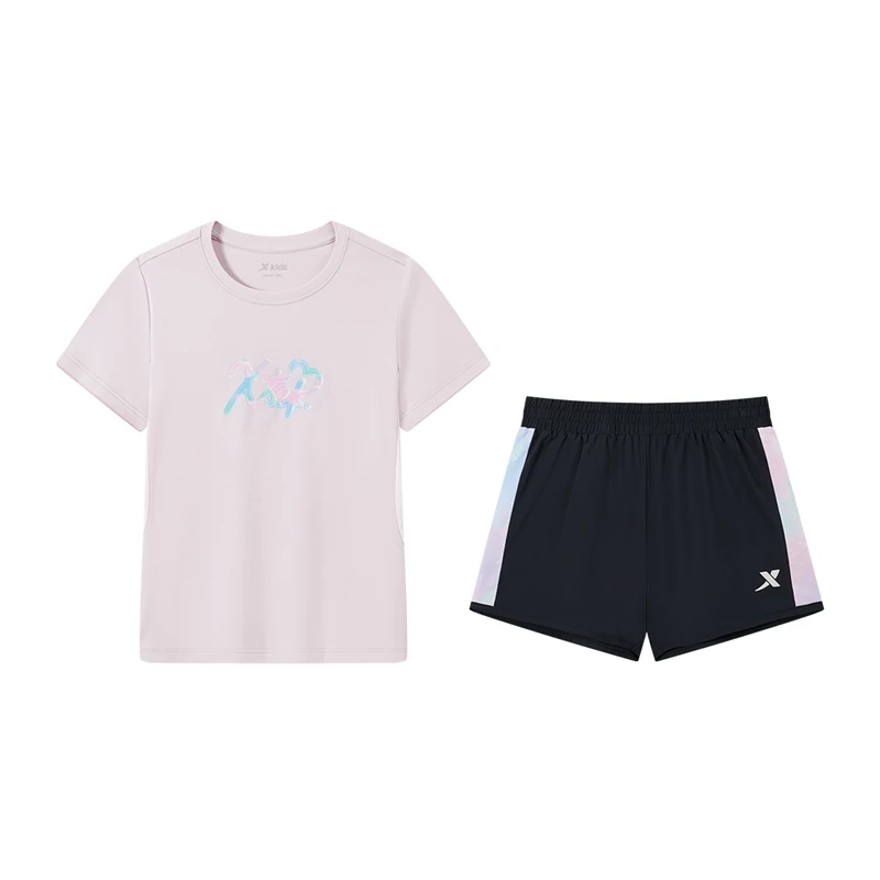 特步儿童夏日穿搭运动套装大童百搭休闲舒适女童短袖6762245A9103