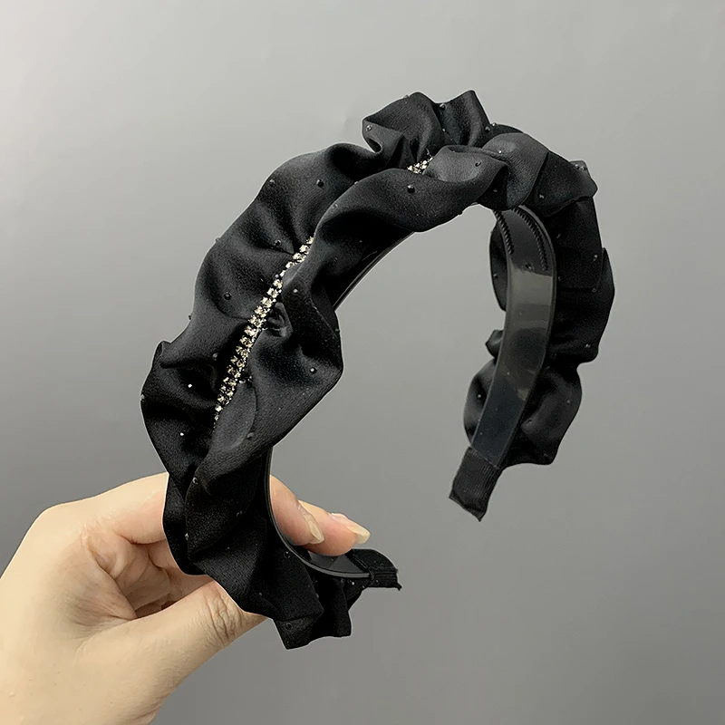 褶皱亮钻发箍女2024新款高级感高颅顶显脸小宽边头箍洗脸压发卡