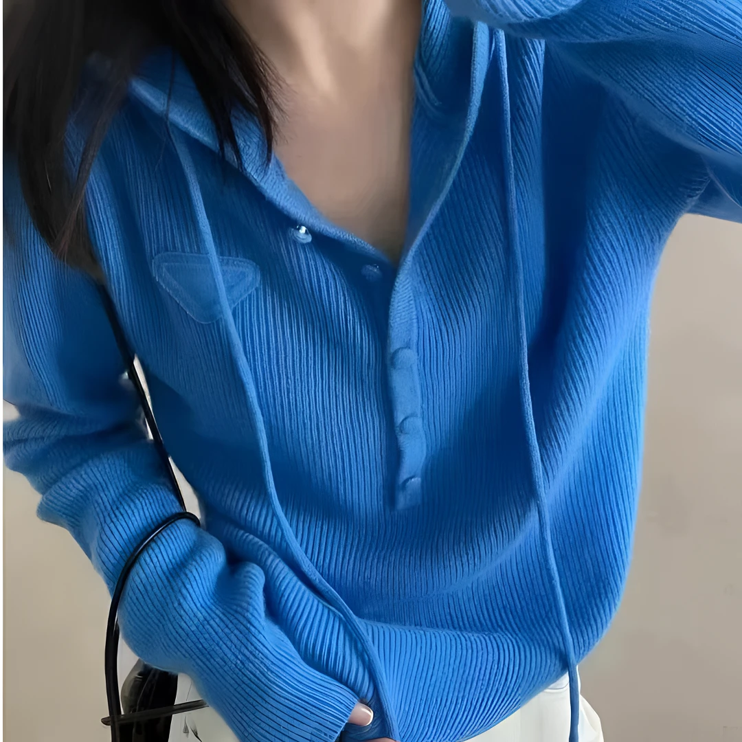 欧洲站女2024秋冬季新款女式羊毛衫减龄纯色显瘦连帽软糯百搭上衣