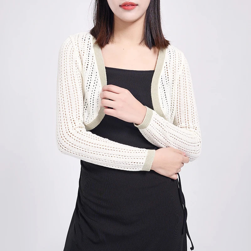 朵拉格格24夏气质长袖修身小香风法式显瘦镂空毛衣