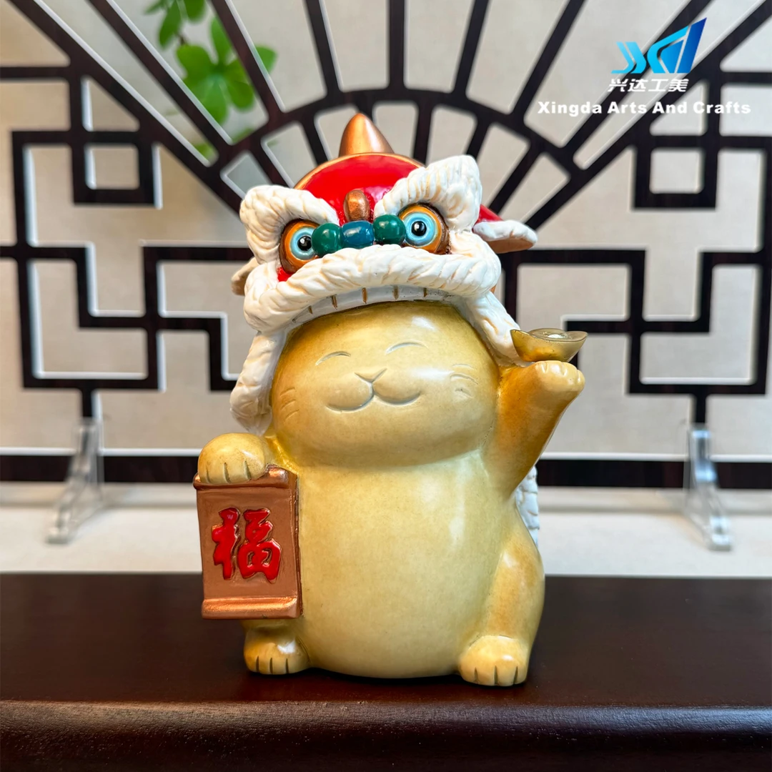 孔雀牌彩铜艺术品《醒狮福财猫》全铜摆件客厅桌面玄关家居财福运猫