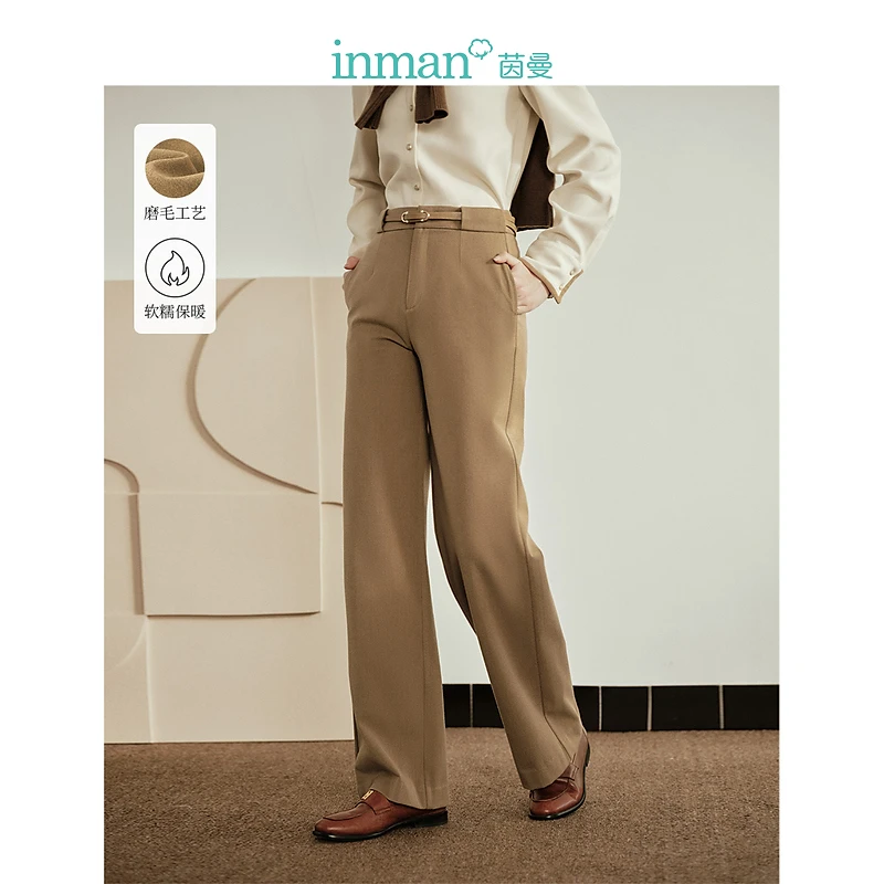 【雅丹风】茵曼冬季通勤阔腿西裤女时尚松紧高腰显腿长弹力显瘦长