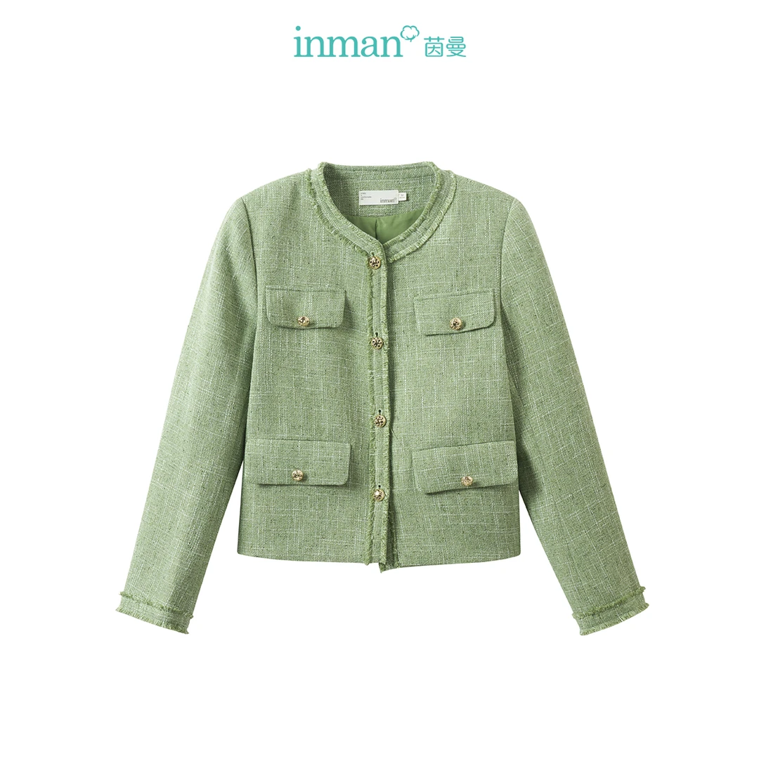 【秋冬外套】茵曼2024春秋新款女短外套上衣女装小短款休闲长袖口袋