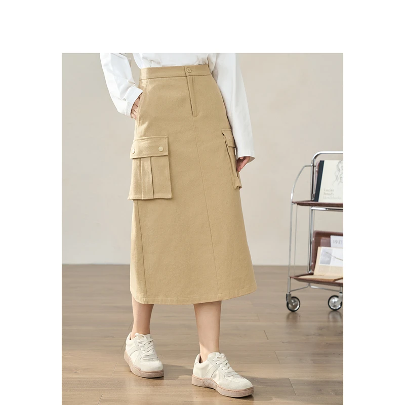 茵曼春秋女半身裙长裙A字裙女装工装显瘦休闲新款高腰时尚百搭