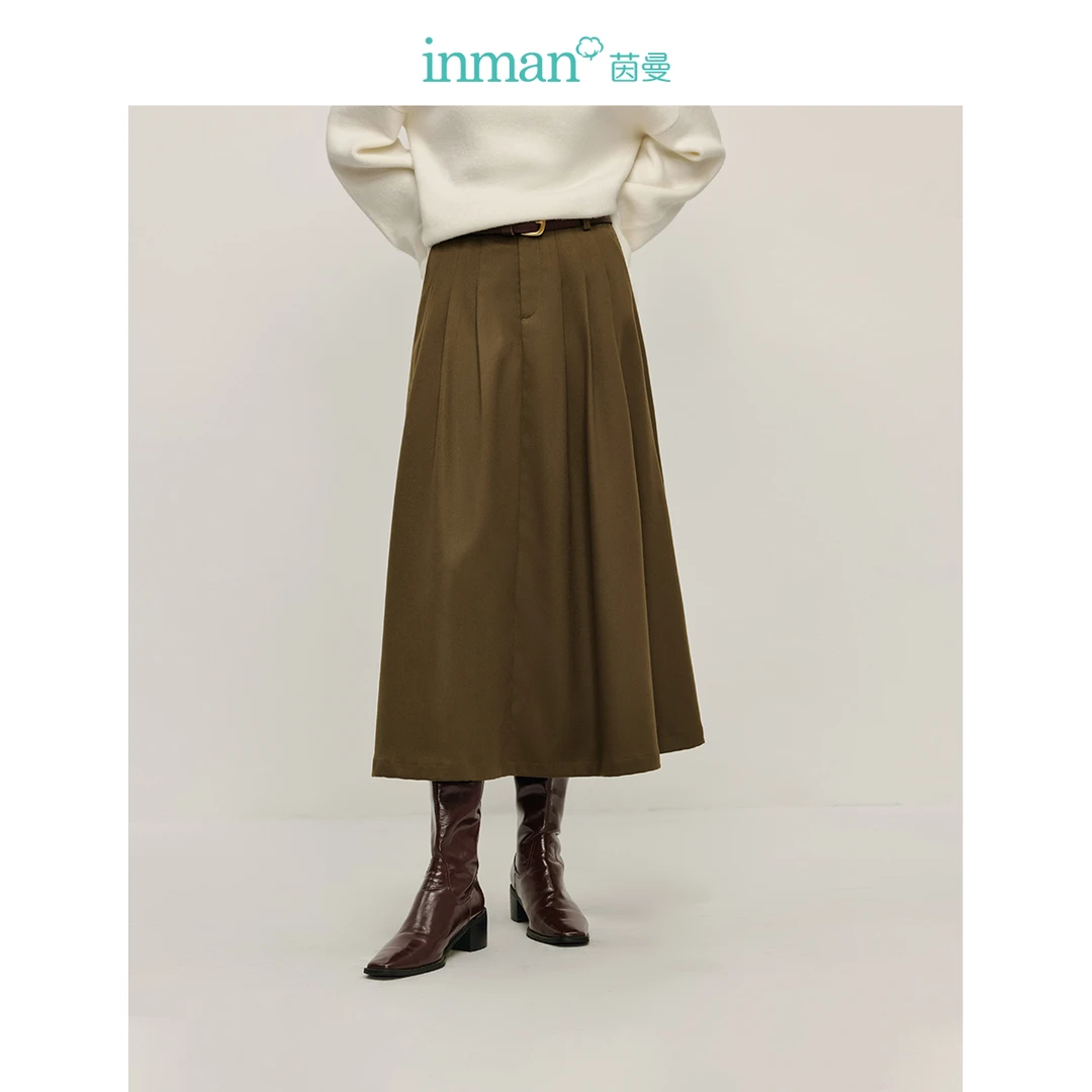茵曼2024冬季新款女半身裙半裙长裙裙子女装A字显瘦休闲高腰长款