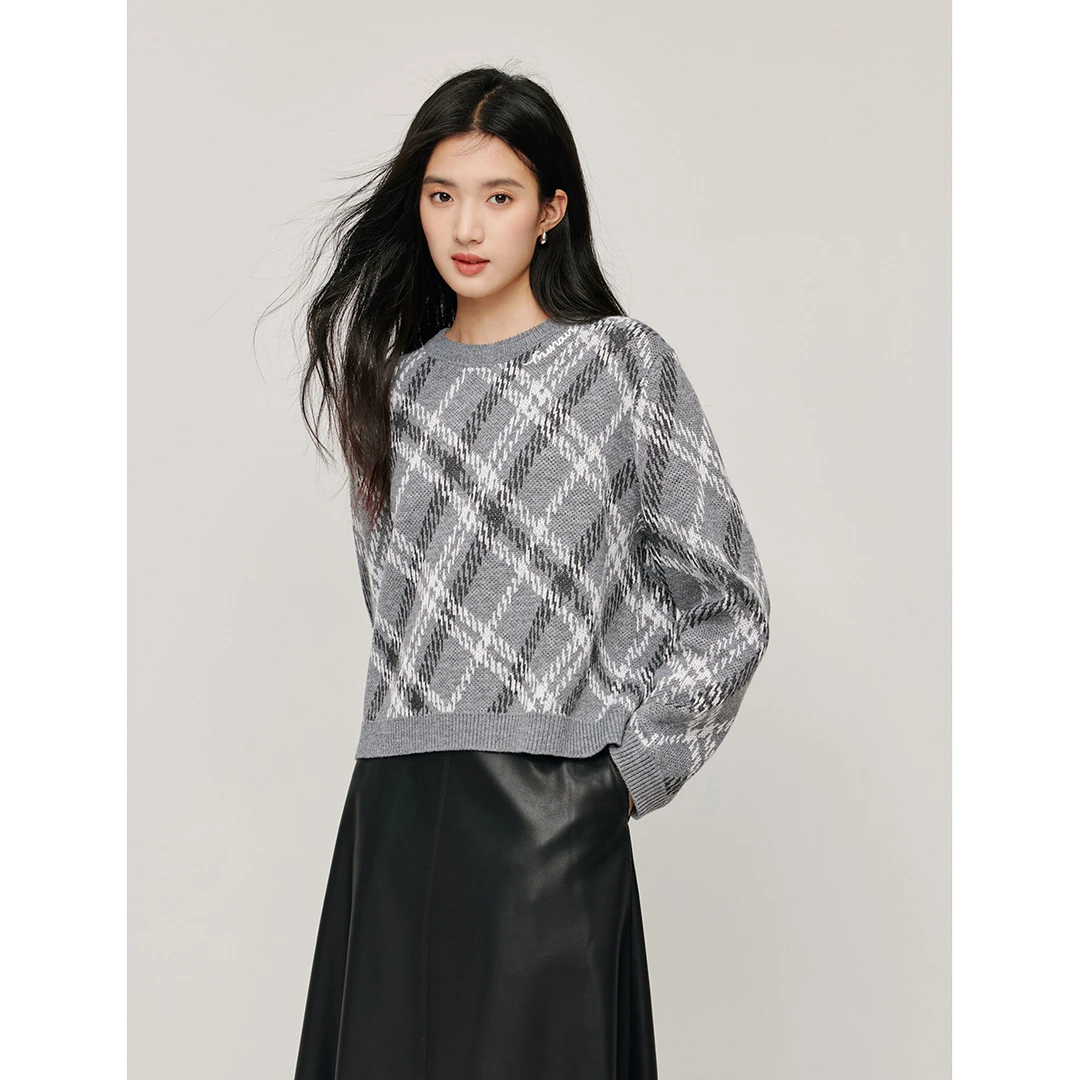 【商场同款】茵曼春秋新款女毛衣上衣针织百搭圆领羊绒长袖休闲