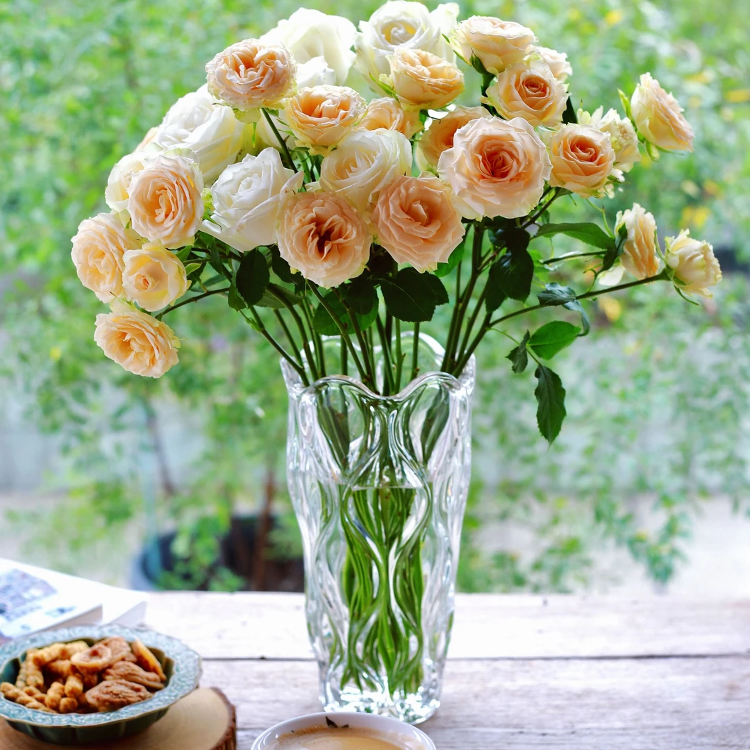 水培重工玻璃花瓶 波纹花纹波浪口加厚透明花器 桌面百搭鲜花插花