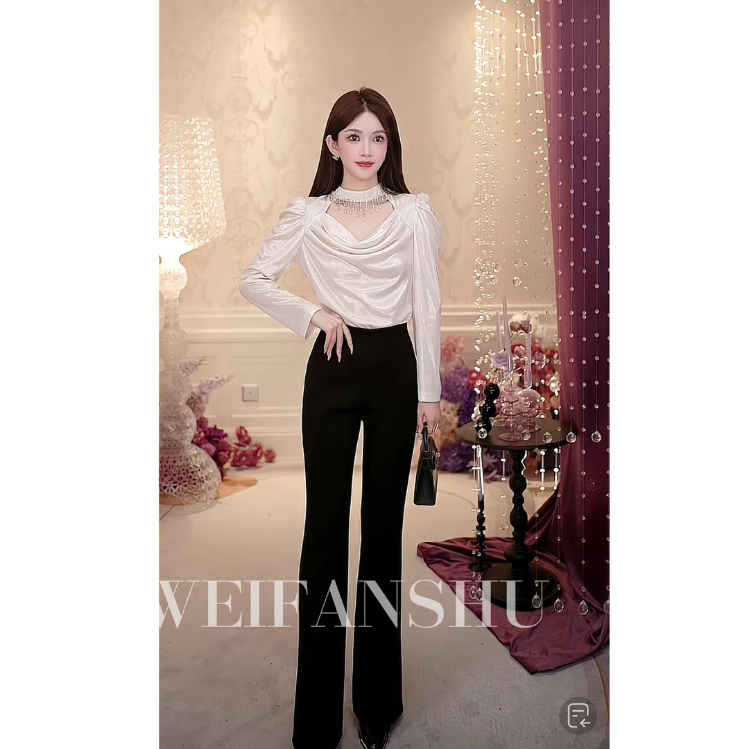 WEIFANSHU/魏凡舒【舒适up】加绒时装裤开叉显瘦加绒保暖微喇阔腿裤