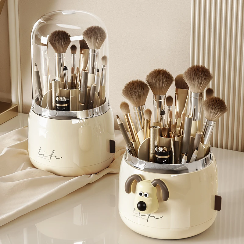 化妆刷收纳笔筒防尘带盖旋转桶子口红眉笔桌面梳妆台化妆品收纳盒