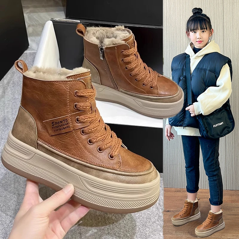 女童雪地靴2025冬季新款中大童儿童加绒加厚棉鞋子学生防水棉靴男