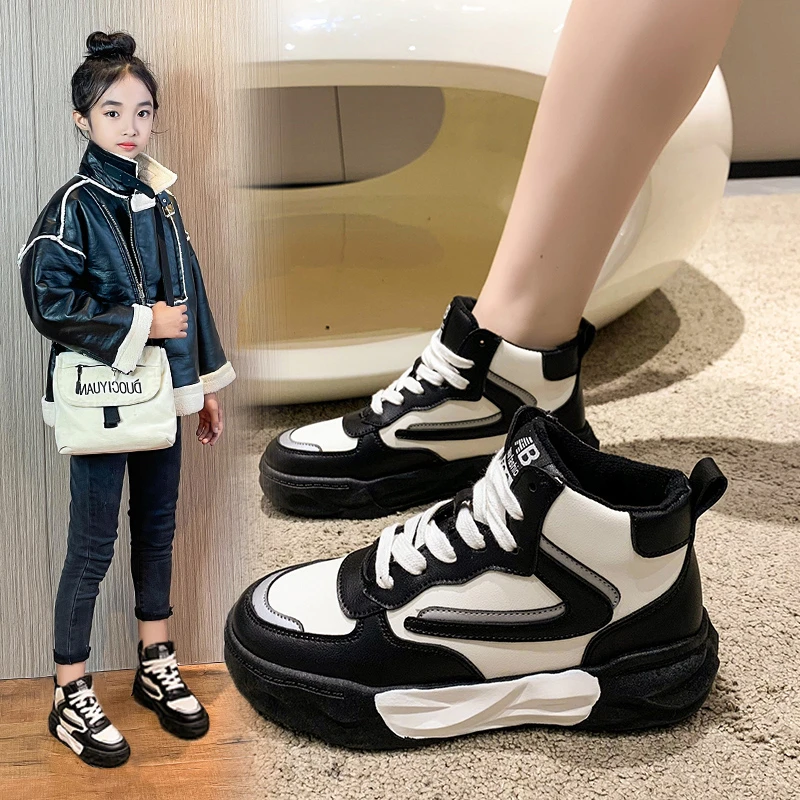 女童鞋子2025新款秋冬款儿童运动鞋学生高帮加绒大童老爹鞋二棉鞋