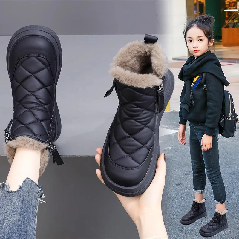 女童雪地靴2025秋冬季新款加绒加厚儿童防水洋气大棉鞋大童棉靴子