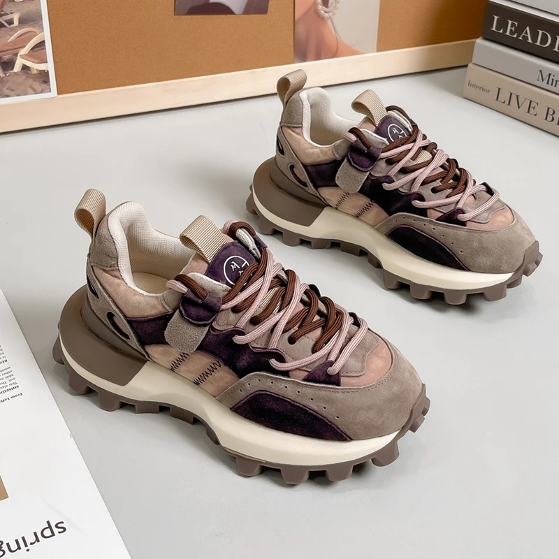 复古拼色爆款休闲鞋女2024年秋冬季新款厚底老爹鞋潮女士休闲鞋