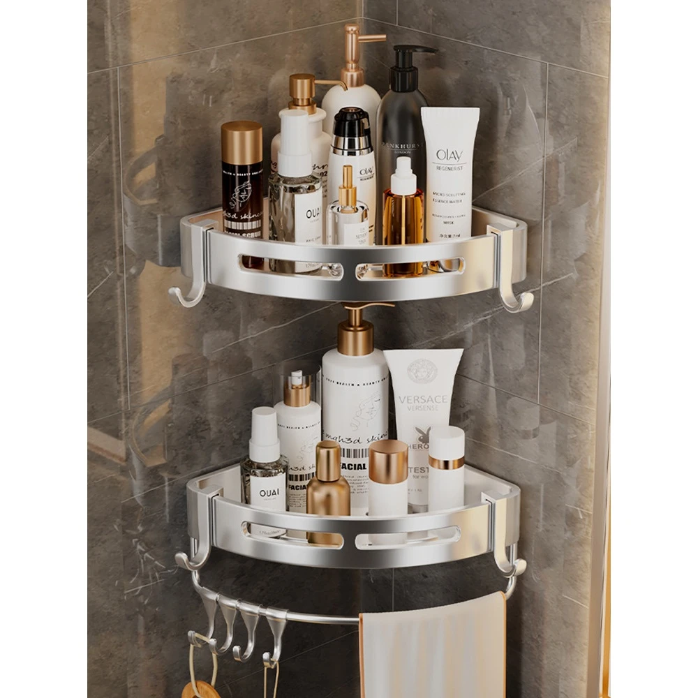 免打孔太空铝卫生间浴室置物架三角篮壁挂家用轻奢大容量置物架子