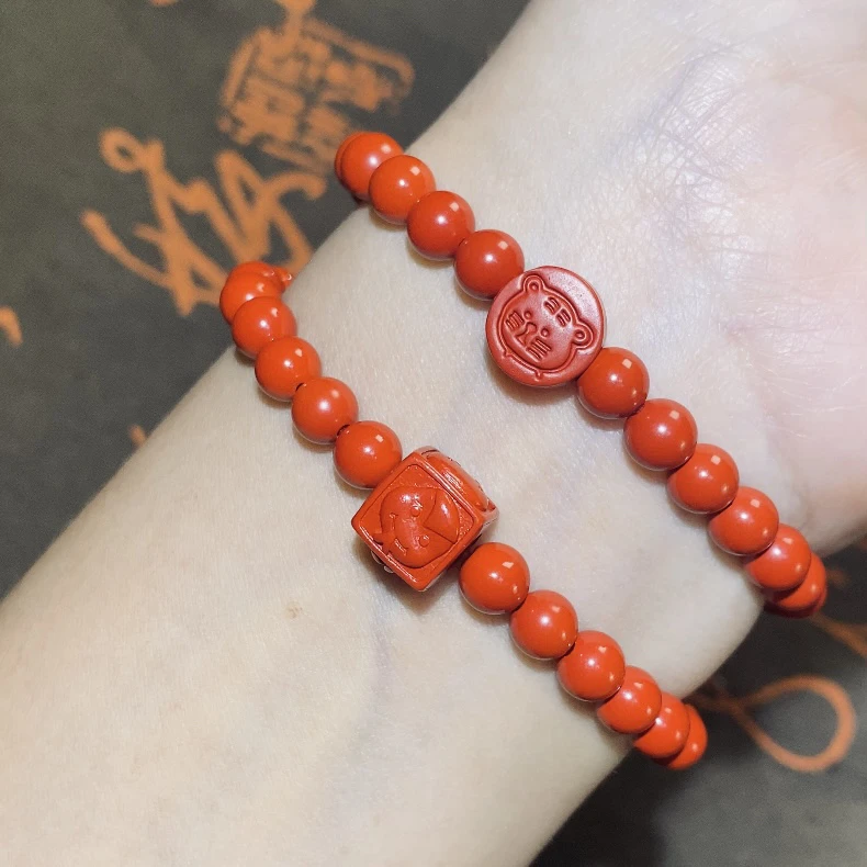 含辰砂工艺品三合朱砂生肖手串红砂卡通十二生肖女士儿童新年手链