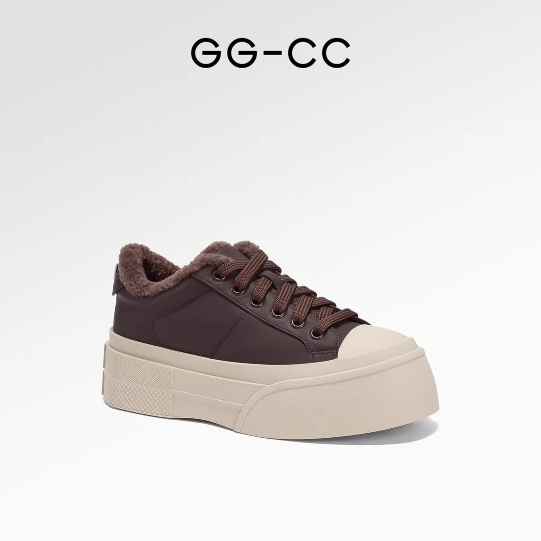 【冬日可可】GGCC2024冬季新款厚底毛毛板鞋女真皮保暖休闲鞋