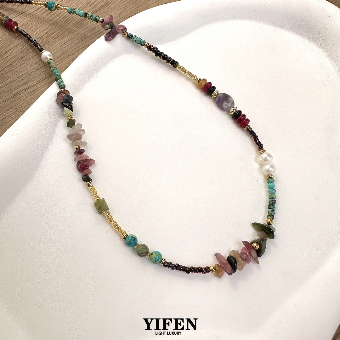 钛钢项链 静仪彩色串珠原创设计油画锁骨链女复古不掉色项链X902