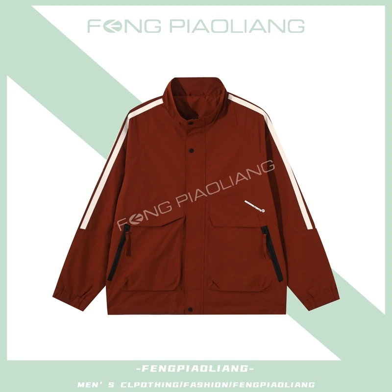 D红【猎装弯刀系列】2024春立领简约运动织带大口袋情侣款外套8823