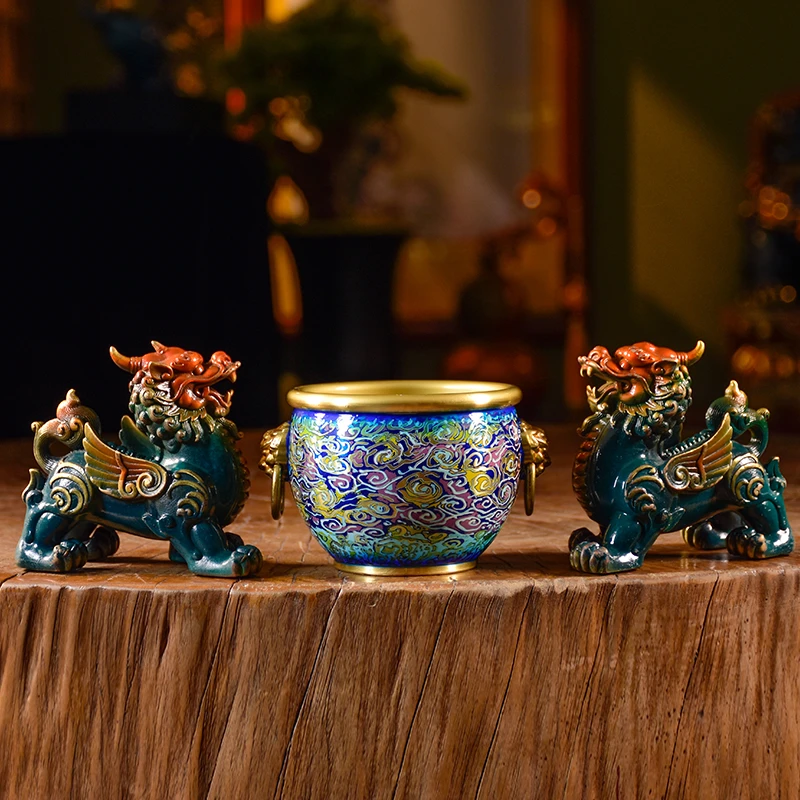 铜家别院《聚宝盆+貔貅套装》全铜工艺品 办公室玄关开业送礼摆件
