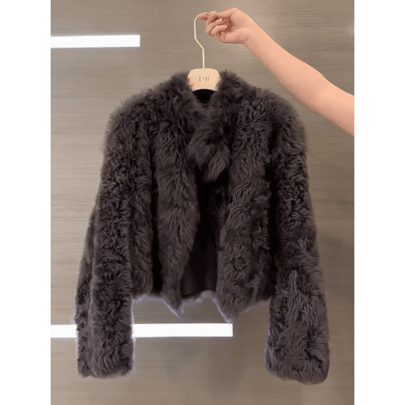高端黑色羊羔毛毛外套女秋冬2023新款气质高级感超好看毛茸茸上衣