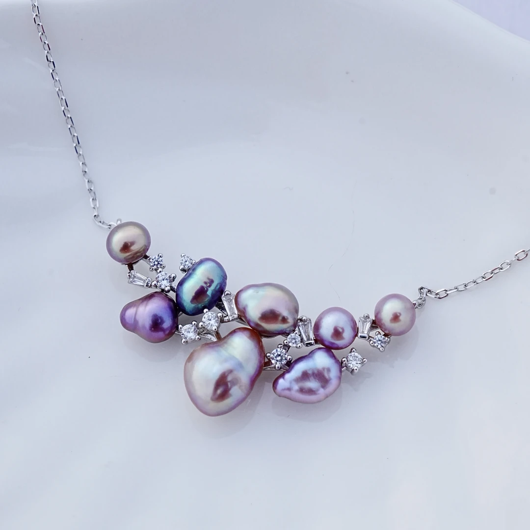 纯天然野生无核淡水keshi珍珠套件925银独特小众项链时尚锁骨链