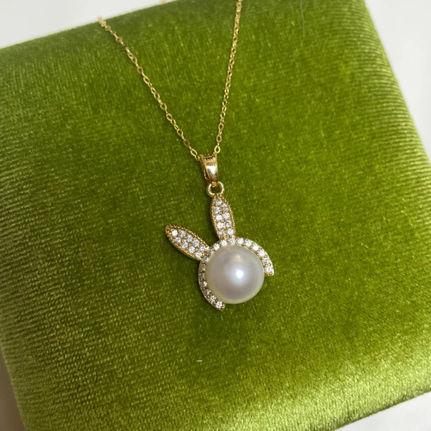 天然淡水无核真珍珠小兔子吊坠10mm左右无核强光饱满干净可爱时尚