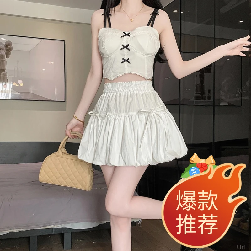 小众夏季蛋糕裙设计感高腰显瘦半身裙松紧腰绑甜酷灯笼短裙速干裙