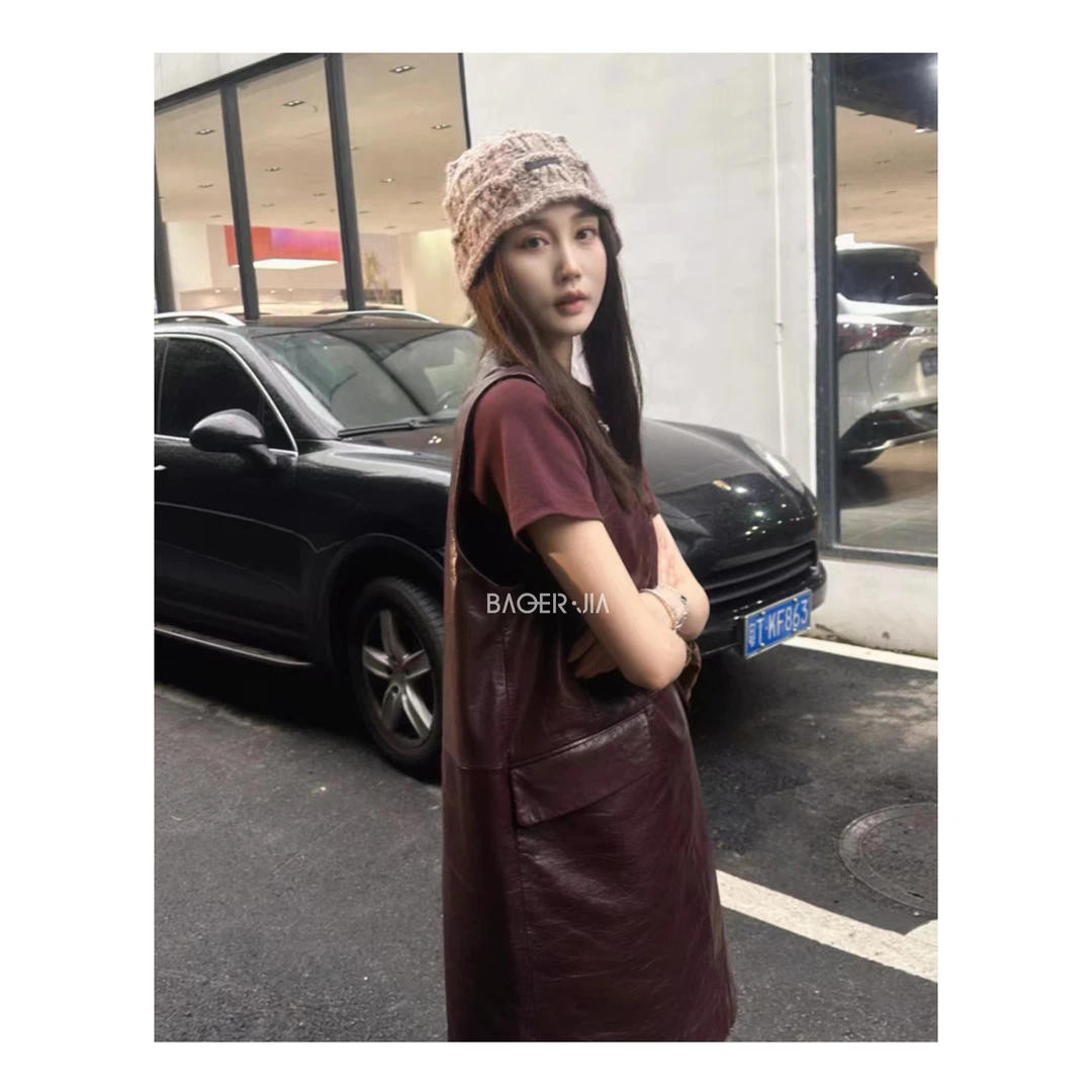 7-【赫本】宝儿家含幂BE33424307早秋新款赫本风油蜡皮立体剪裁裙