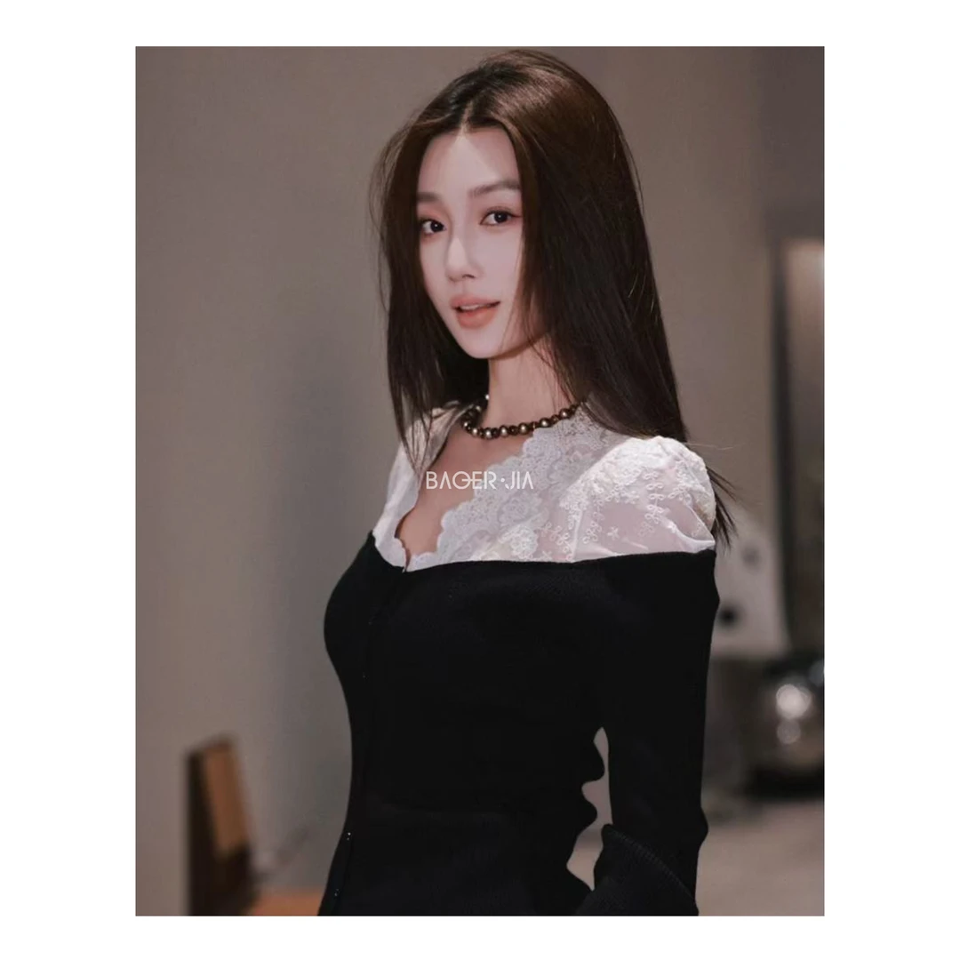 88-【性感的小女人】宝儿家含幂BL74724411冬季新款勾花蕾丝肩毛衣