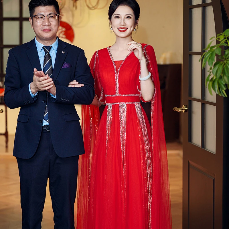 6009年会主持人礼服女端庄大气高级感轻奢小众高端喜婆婆婚宴装秋