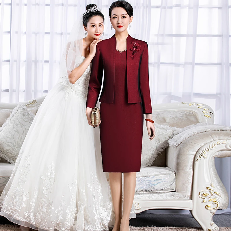 5378喜婆婆妈妈礼服2023秋冬季两件套修身连衣裙喜妈妈时尚气质