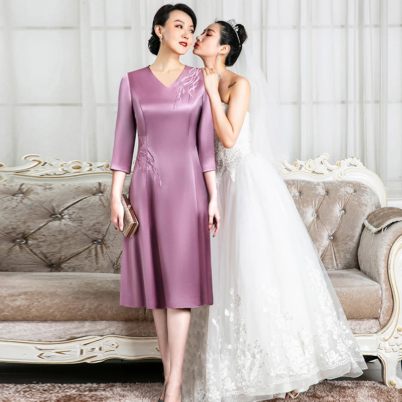 5465高端喜婆婆裙子醋酸面料连衣裙高贵洋气2023新款妈妈婚宴礼服