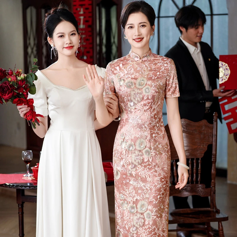 5812喜婆婆婚宴装2024新款结婚年轻夏季婚宴礼服高贵气质改良旗袍