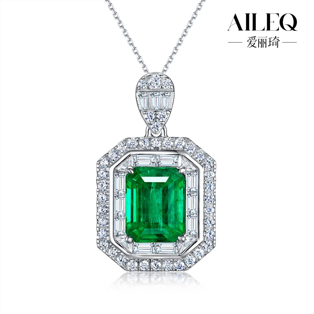 AILEQ 吊坠925银合成锆石 祖绿放切复古经典高奢华气质百搭项链k1